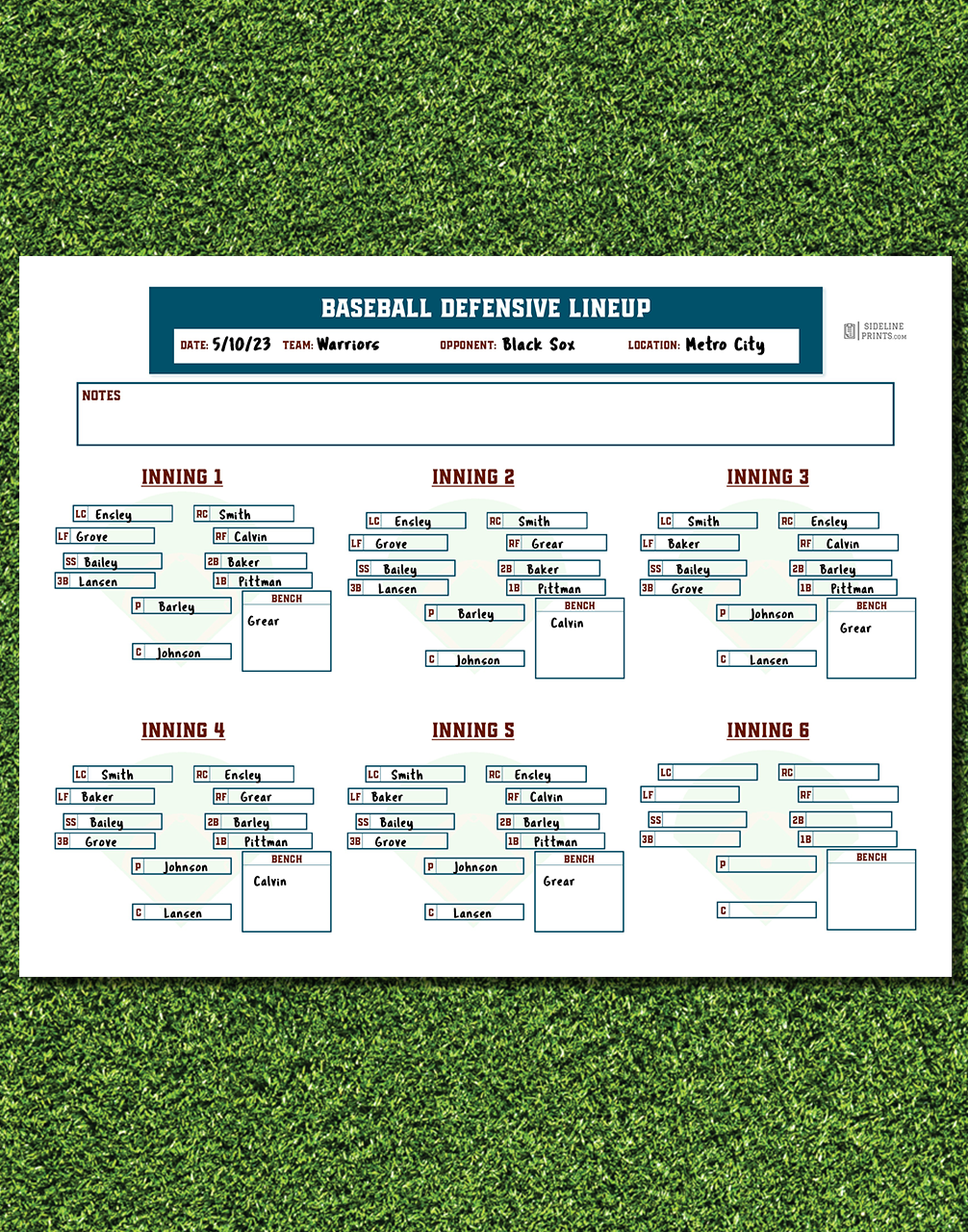 Defensive Lineup Notepad