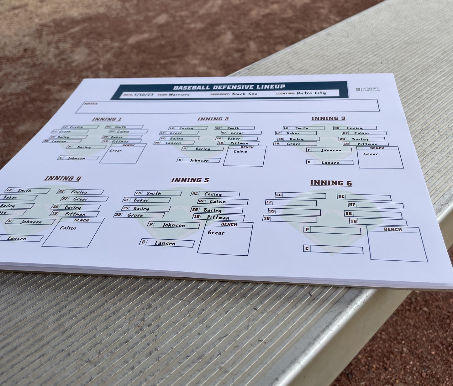Defensive Lineup Notepad