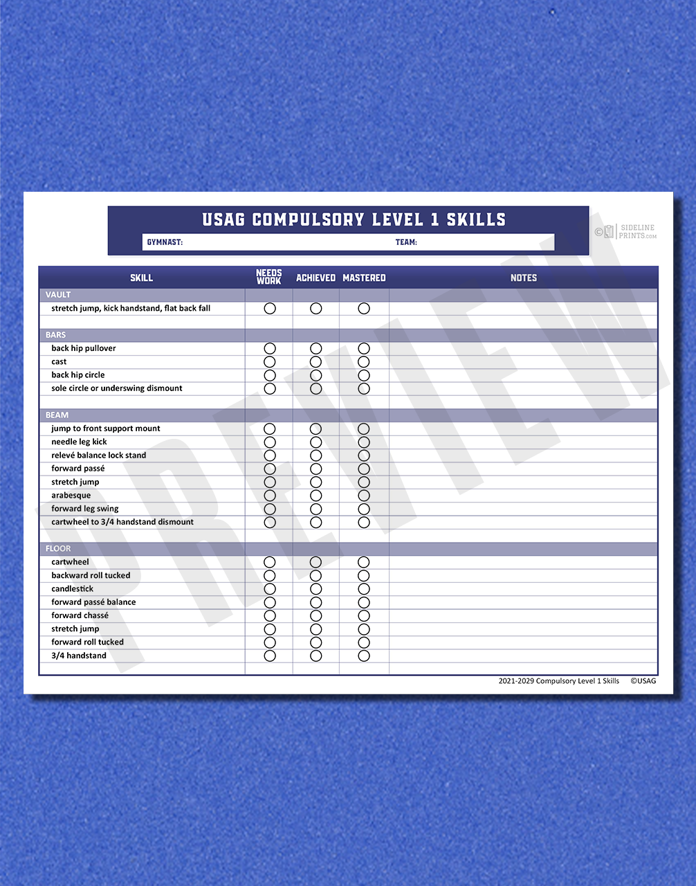 Level 1 Skill Tracker Template