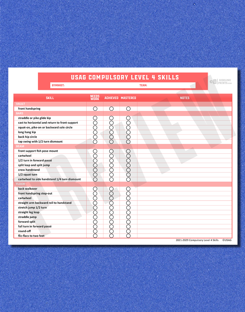 Level 4 Skill Tracker Template
