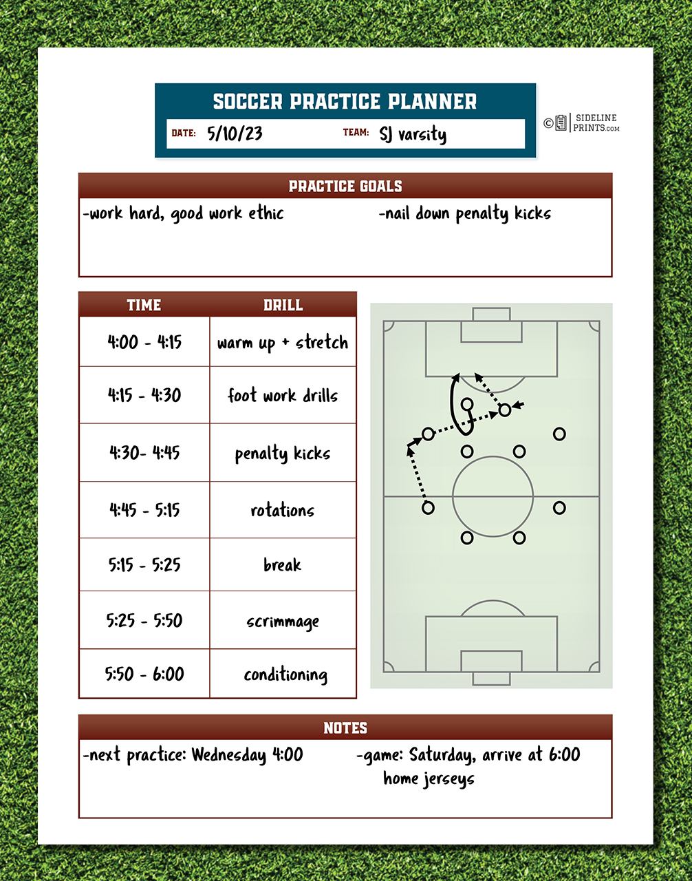 Practice Planner Template Sideline Prints