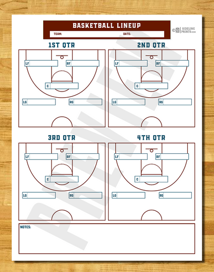 Basketball Lineup Template – Sideline Prints