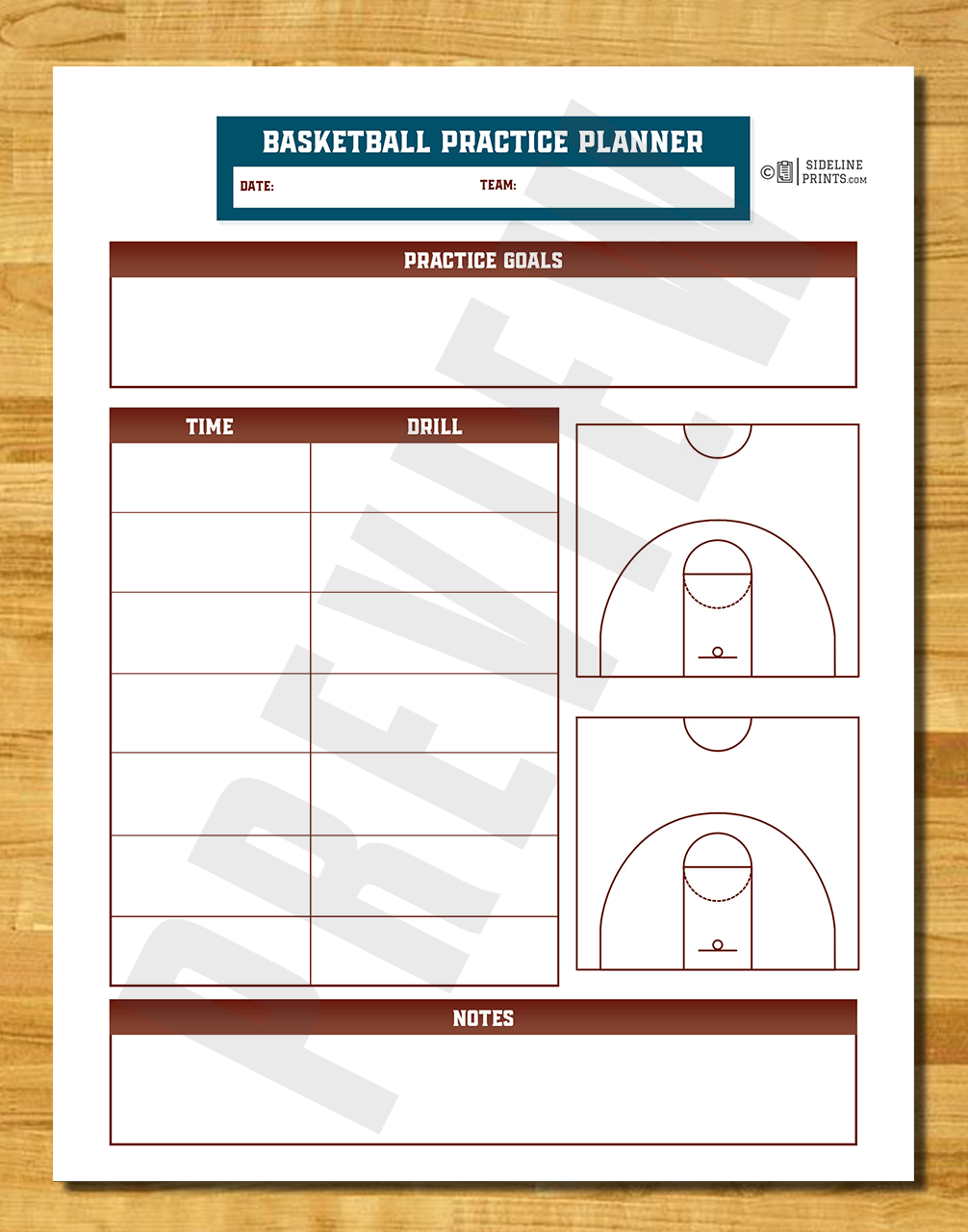Training Kit Notepad Sample Practice Planner Notepad – Sideline Prints