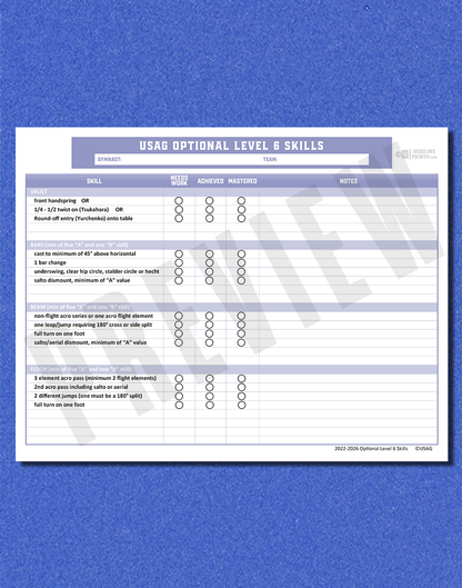 Level 6 Skill Tracker Notepad