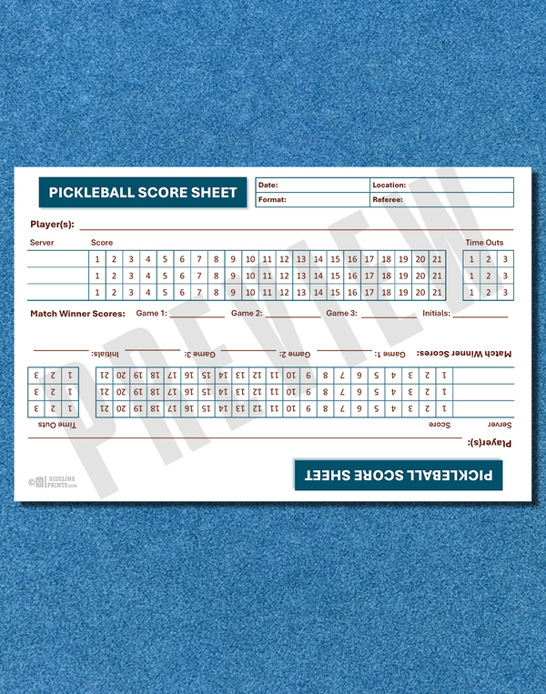 Pickleball Score Sheet Notepad Sideline Prints