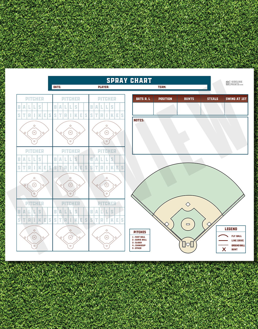 Detailed Spray Chart Notepad Sideline Prints