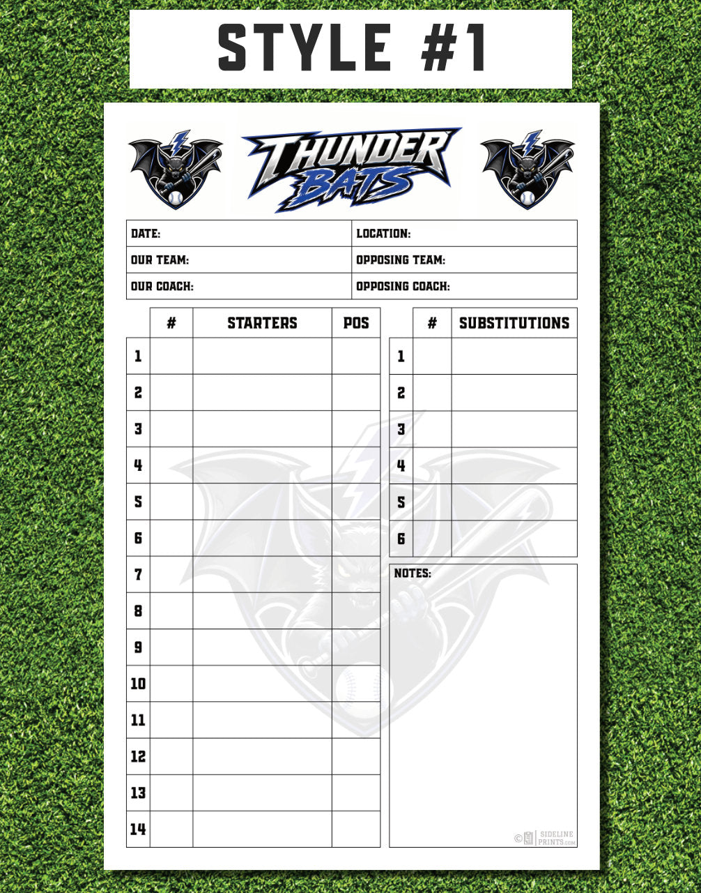 Custom Lineup Cards (25 sets/pack)