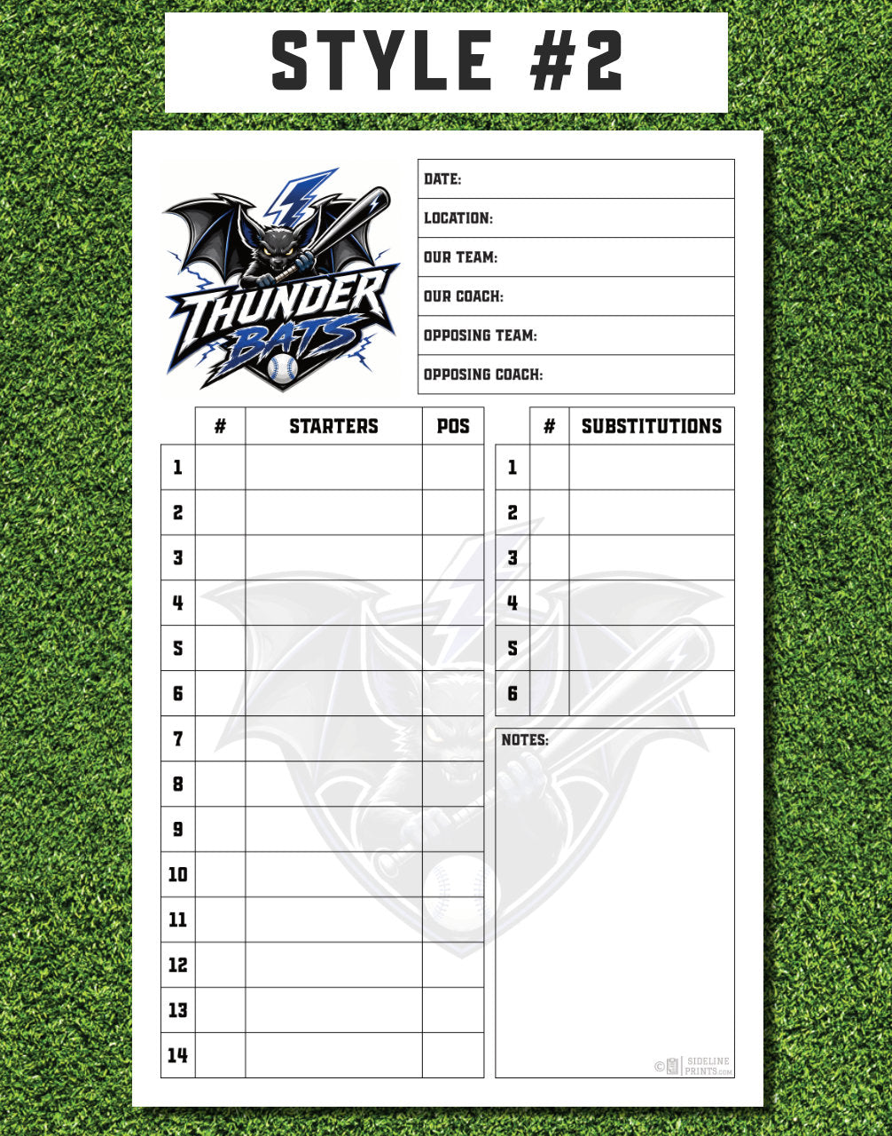 Custom Lineup Cards (25 sets/pack)