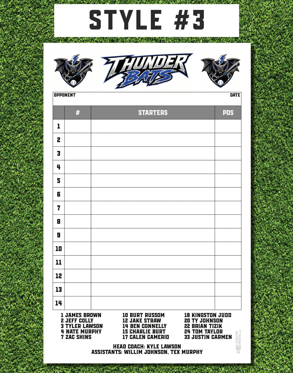Custom Lineup Cards (25 sets/pack)