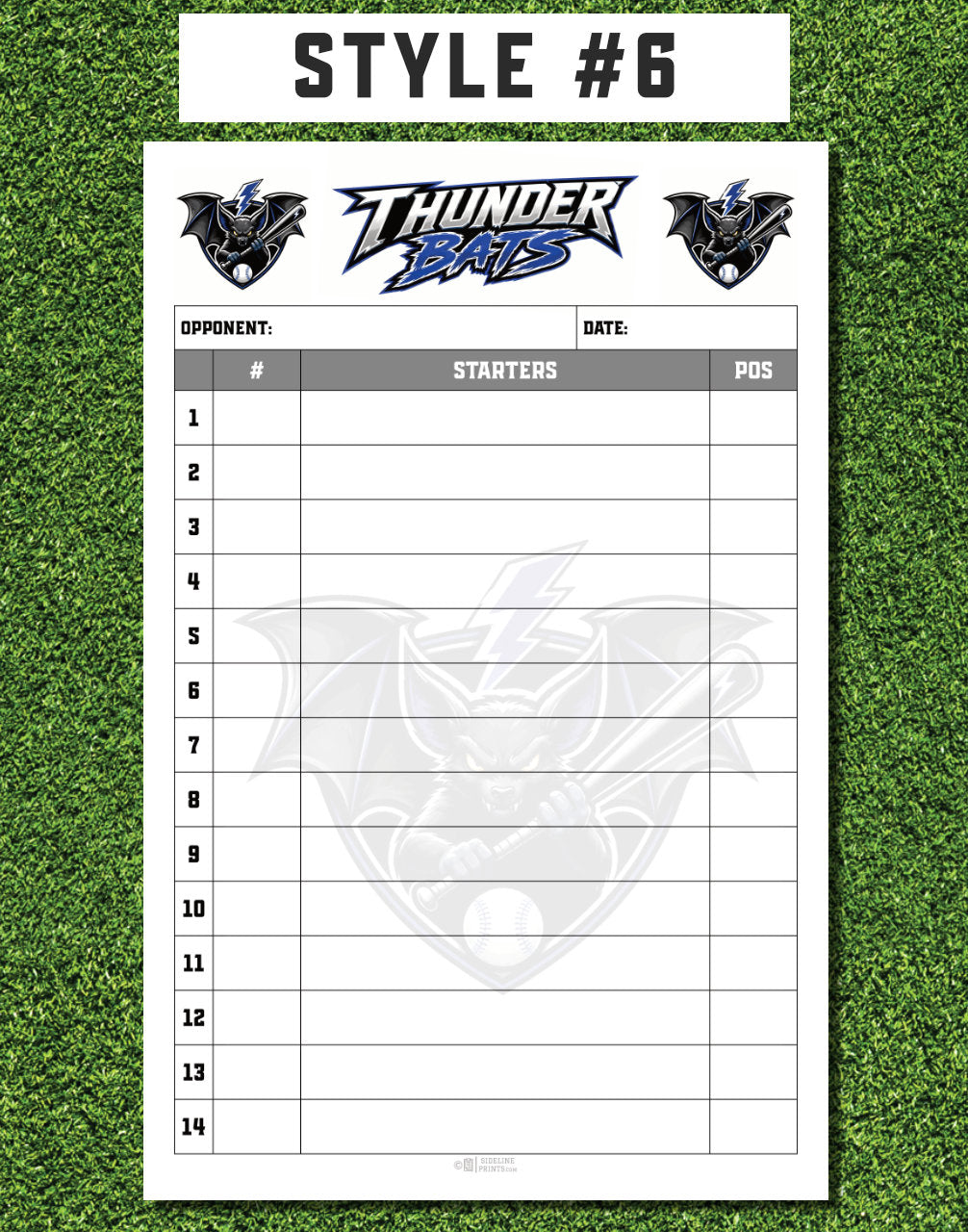 Custom Lineup Cards (25 sets/pack)