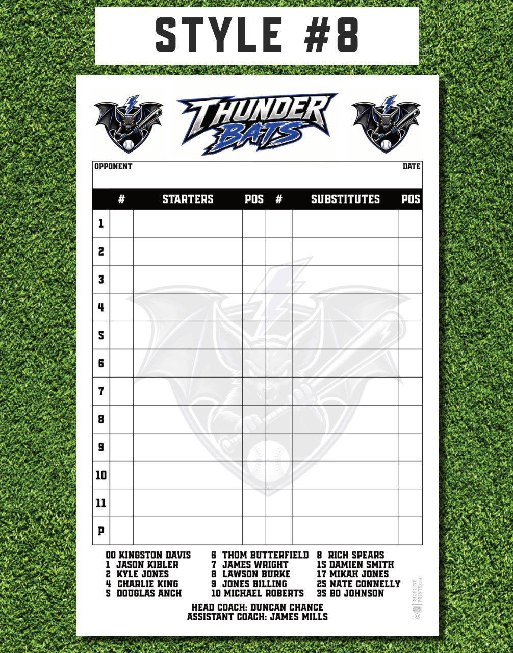 Custom Lineup Cards (25 sets/pack)